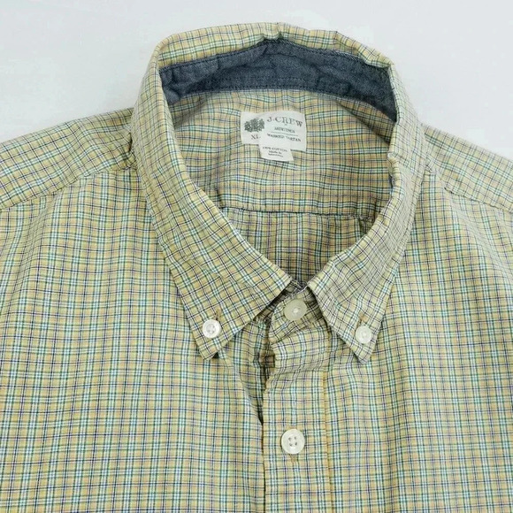J Crew XL Yellow Blue Green Trim Check Button Down - Picture 1 of 6